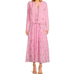 A loves A Floral Metallic Print Surplice V-Neck Ruffled Sleeve Tiered Maxi Dress